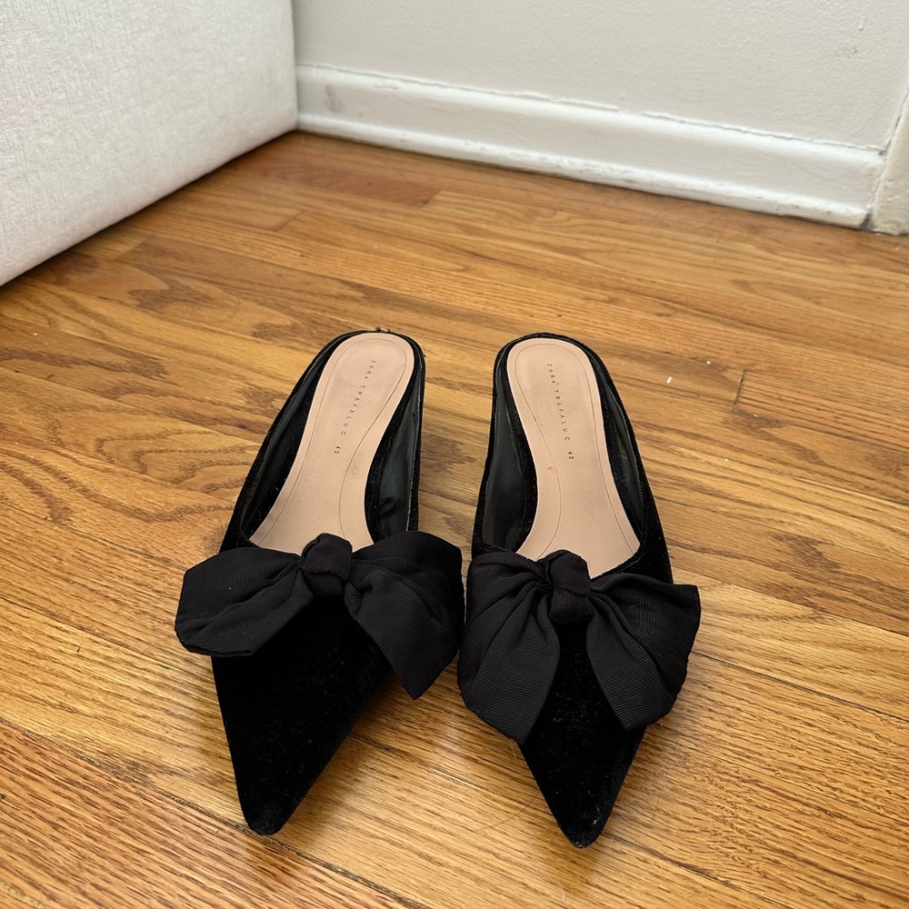 Zara Elegant Black Bow Mules